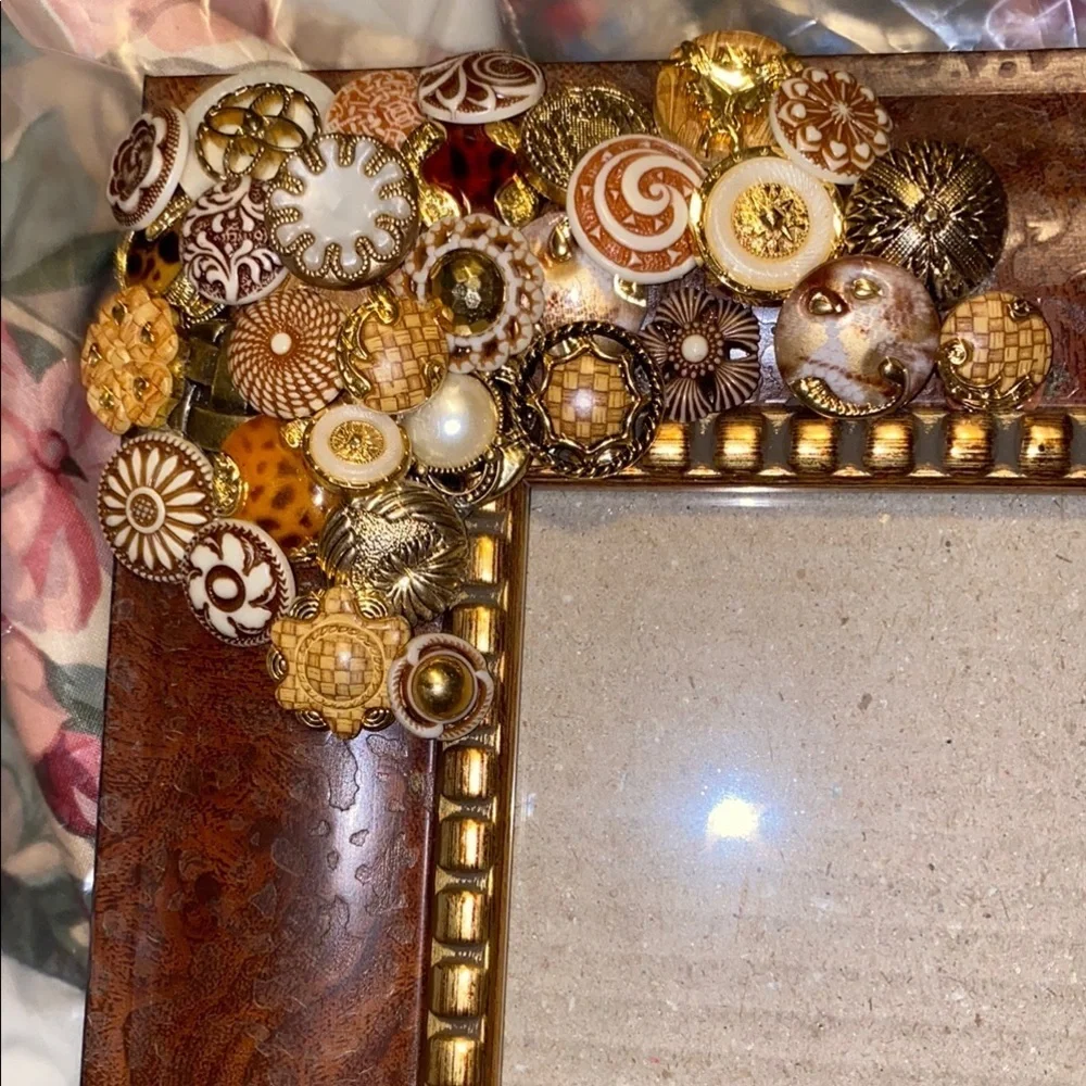 Vintage Buttons Decorative Brown Frame with Gold Accents